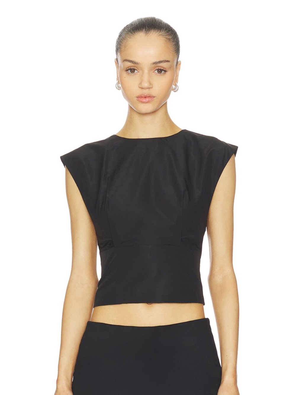 REVOLVE ALL THE WAYS Black Structured Cap Sleeve Crop Top